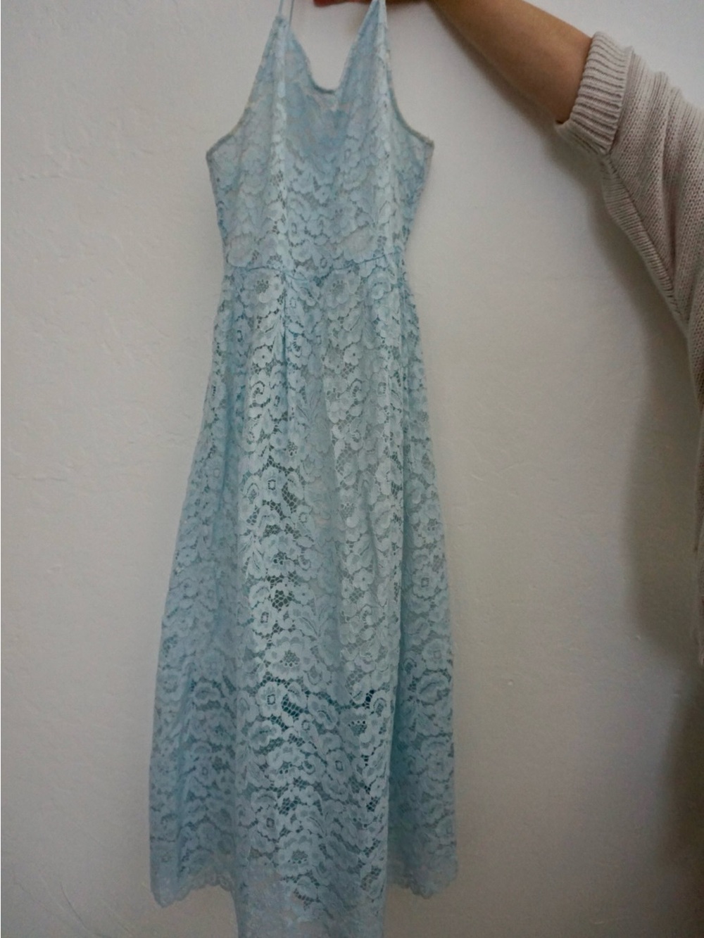 Nordstrom Light Blue Lace Midi Dress with Spaghetti Straps